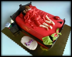 Las-Vegas-Nevada-Wrapped-Red-Satin-Sheets-Bachelorette-Sweet-Cake