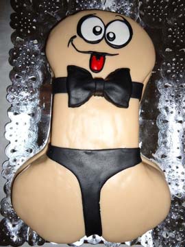 cross eyed little dick sexy bow tie and g-sting shape cake